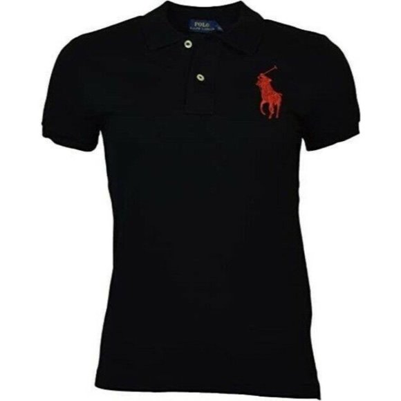 Polo Ralph Lauren Tops - Polo Ralph Lauren Women's Big Pony Polo (Black Polo/Red Pony, X-Small) NEW